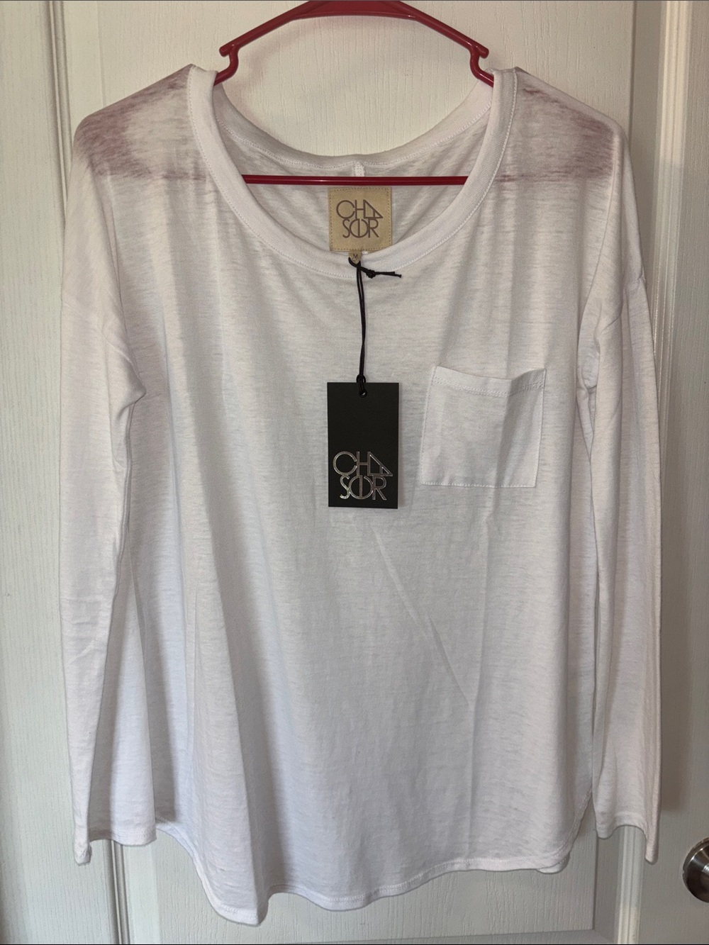 Chaser White Long Sleeve Pocket Tee